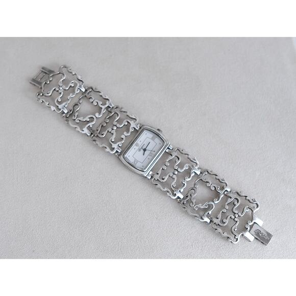 Brighton Summer Love Watch Silver Plated Lacy Filigree Band 7.5" 1" Works Fold - Picture 3 of 10
